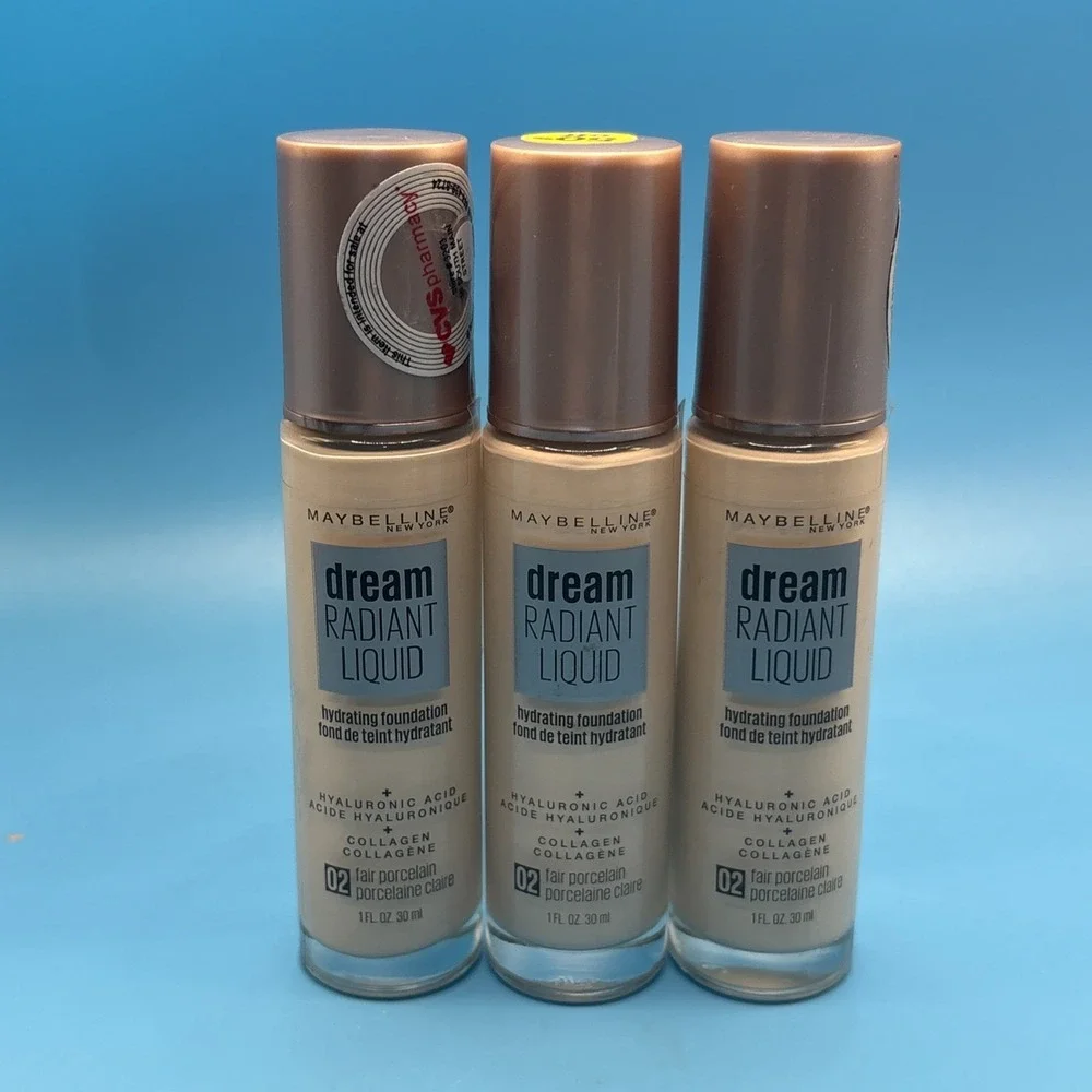 Maybelline Dream Radiant Liquid Hydrating Foundation 02 Fair Porcelain Lot Of 3